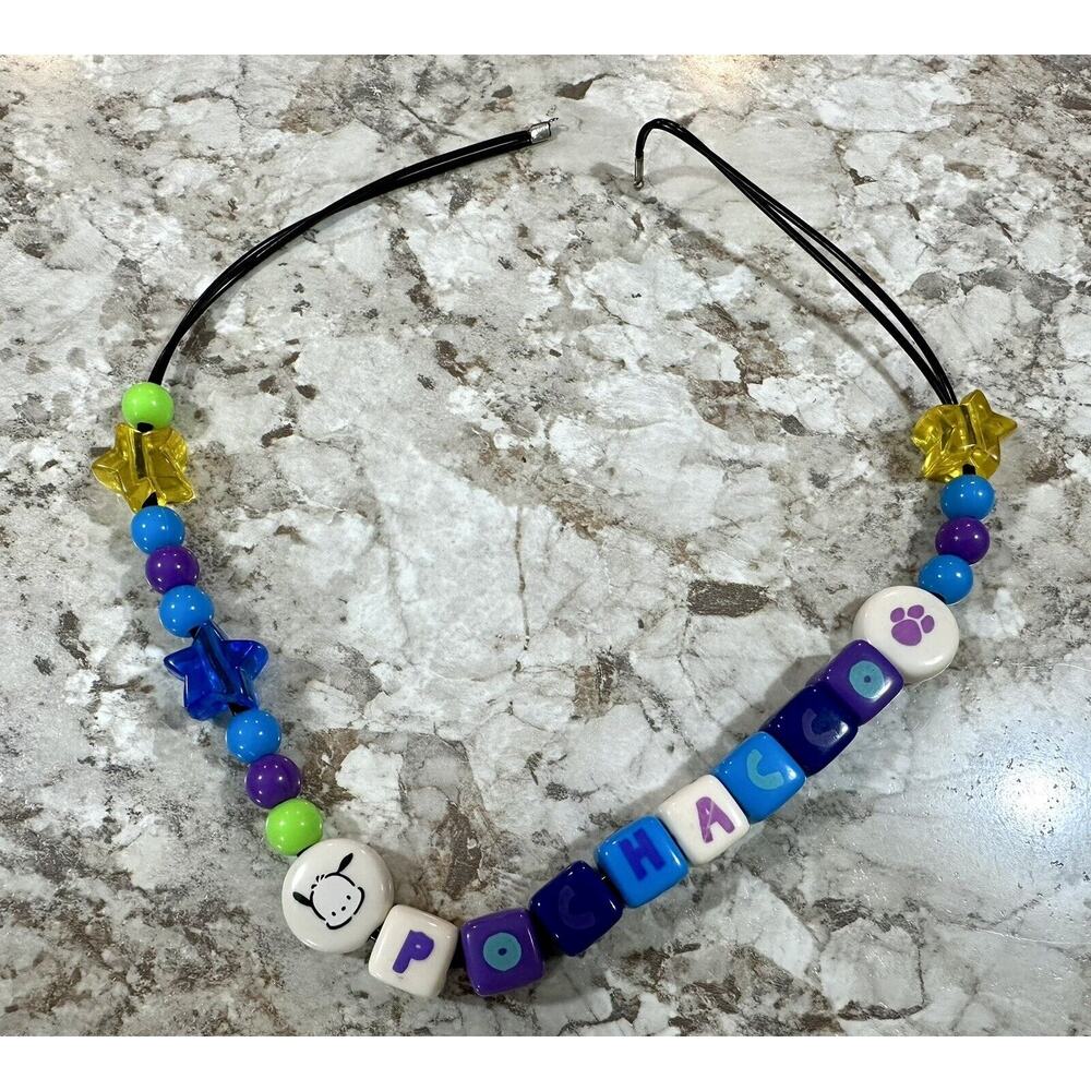Vintage Sanrio Pochacco Street Dog Extraordinaire Necklace Beaded Craft no Clasp